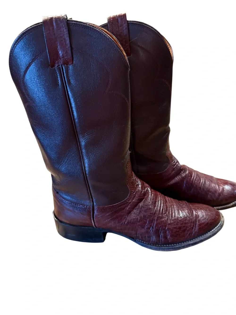 Nocona Boots Mens 7D Roper Style Western Leather Cowboy Boots in Deep Burgundy